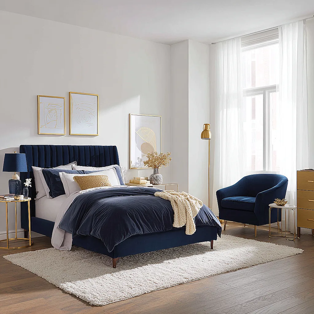 bedroom ideas navy and gold