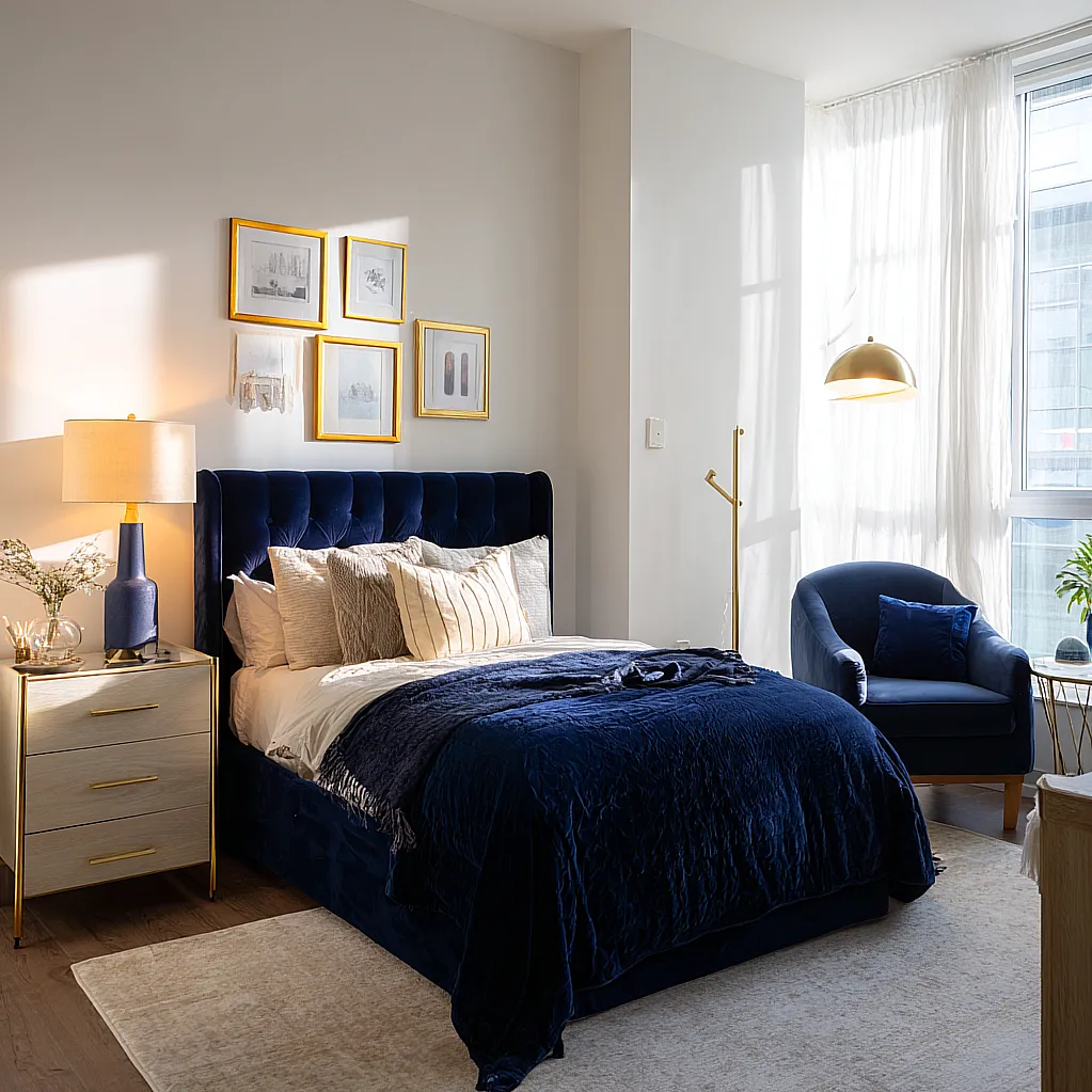 bedroom ideas navy and gold