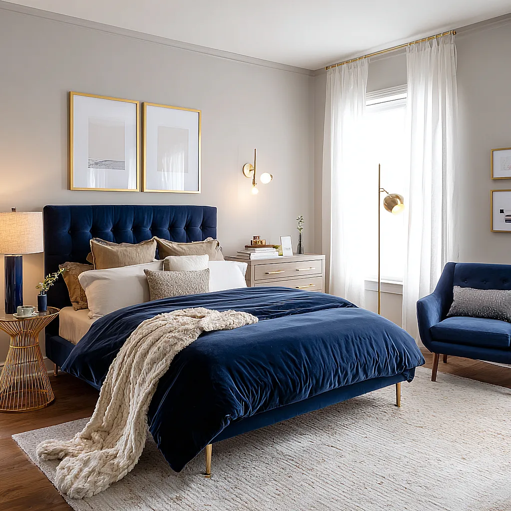 bedroom ideas navy and gold
