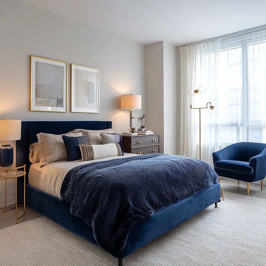 bedroom ideas navy and gold