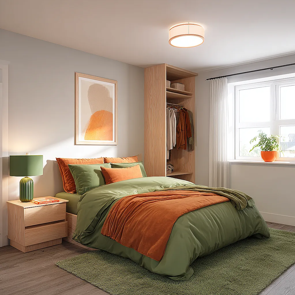 bedroom ideas orange and green