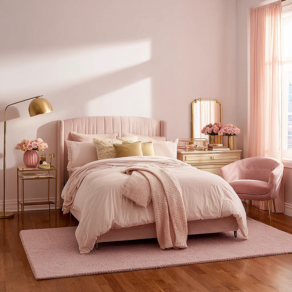 bedroom ideas pink and gold