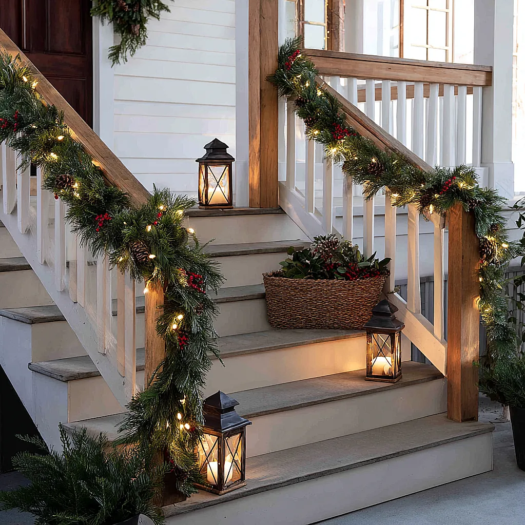 christmas decor ideas outdoor porch stairs