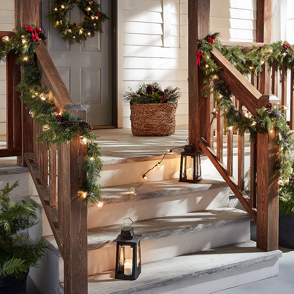 christmas decor ideas outdoor porch stairs