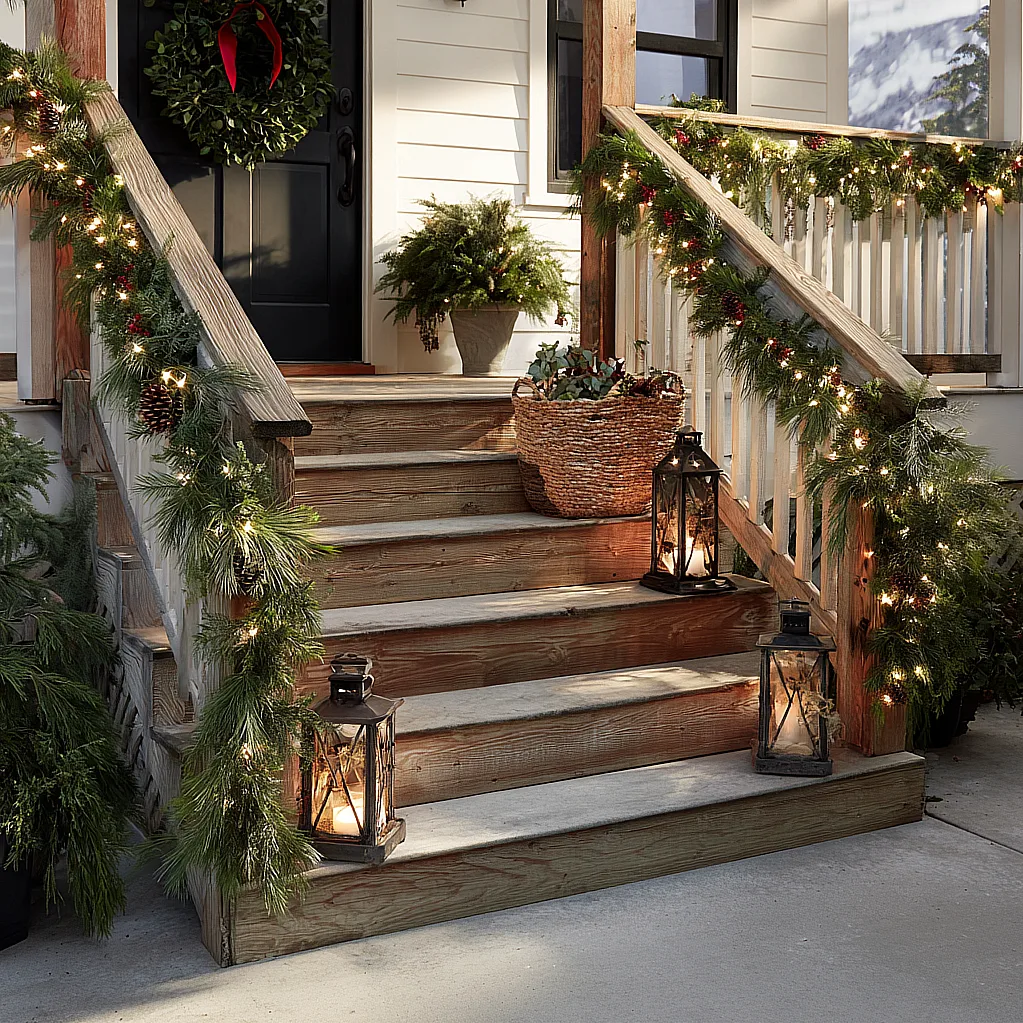 christmas decor ideas outdoor porch stairs