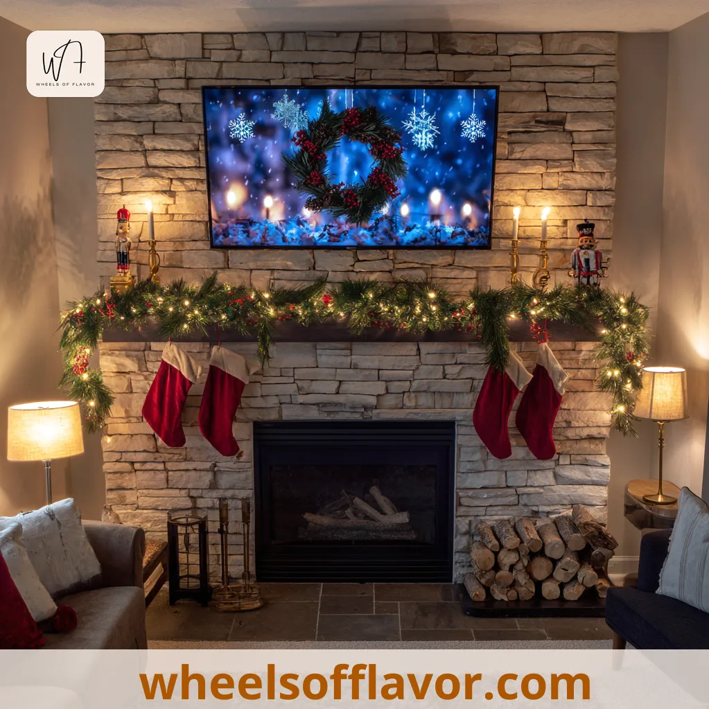 christmas mantle with tv