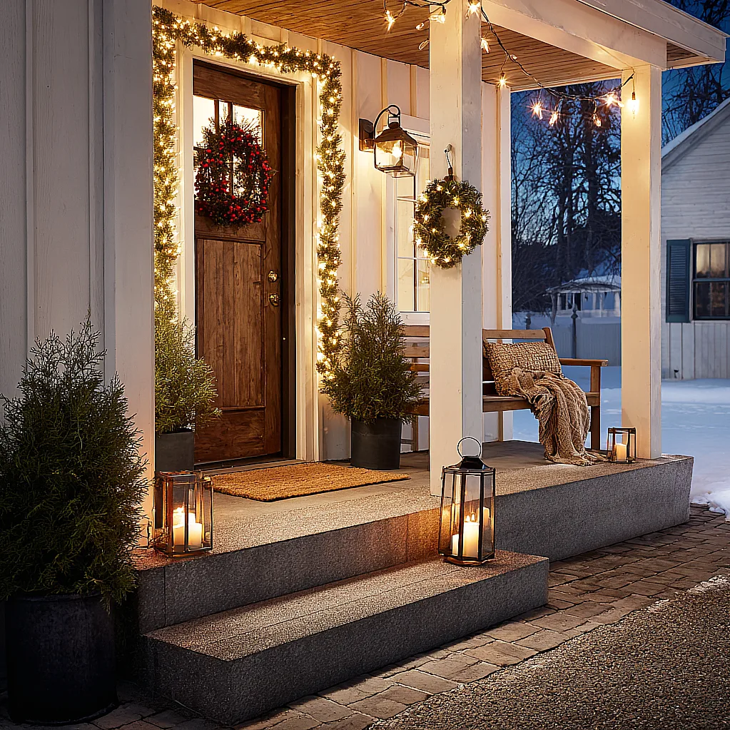 front porch christmas decor ideas lights