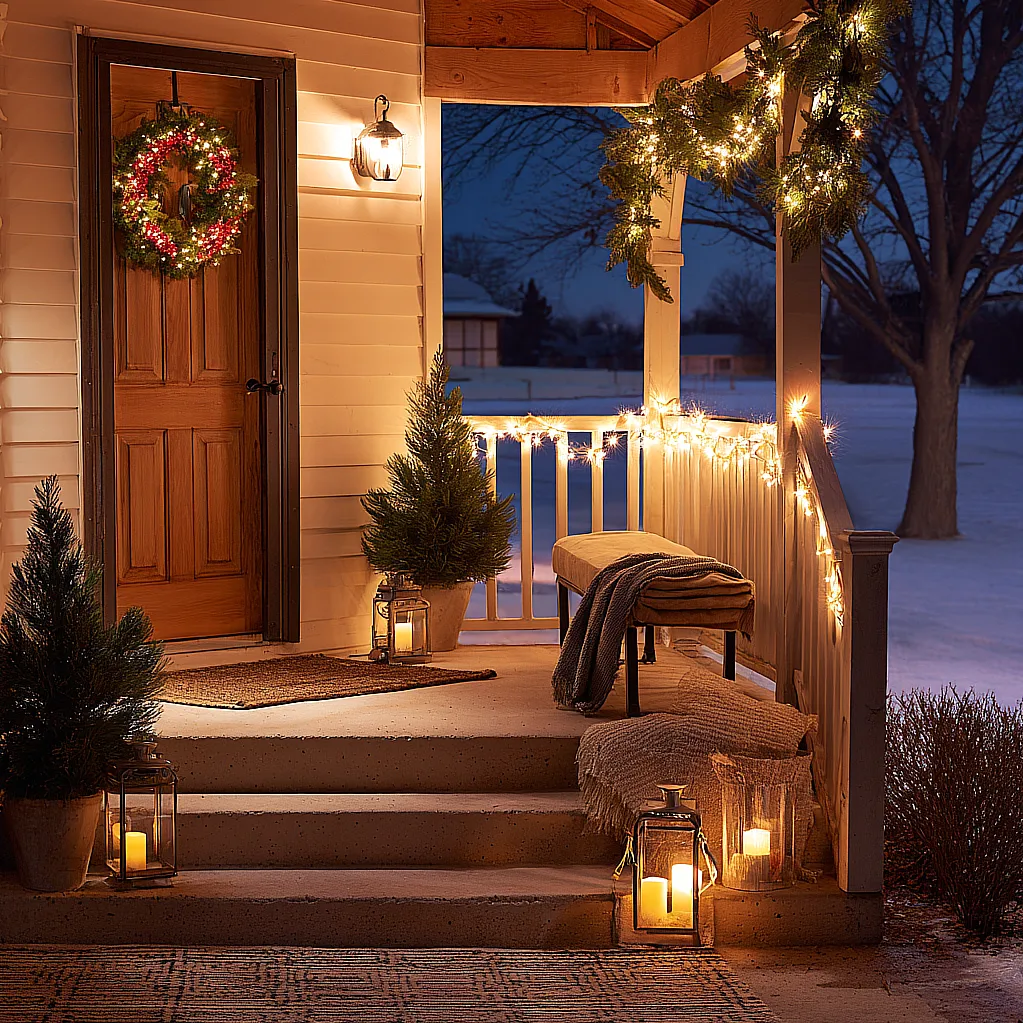 front porch christmas decor ideas lights