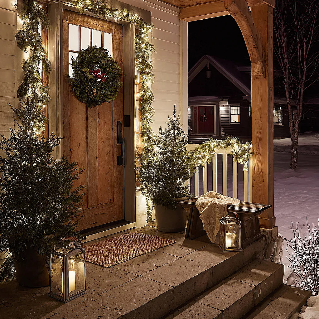 front porch christmas decor ideas lights