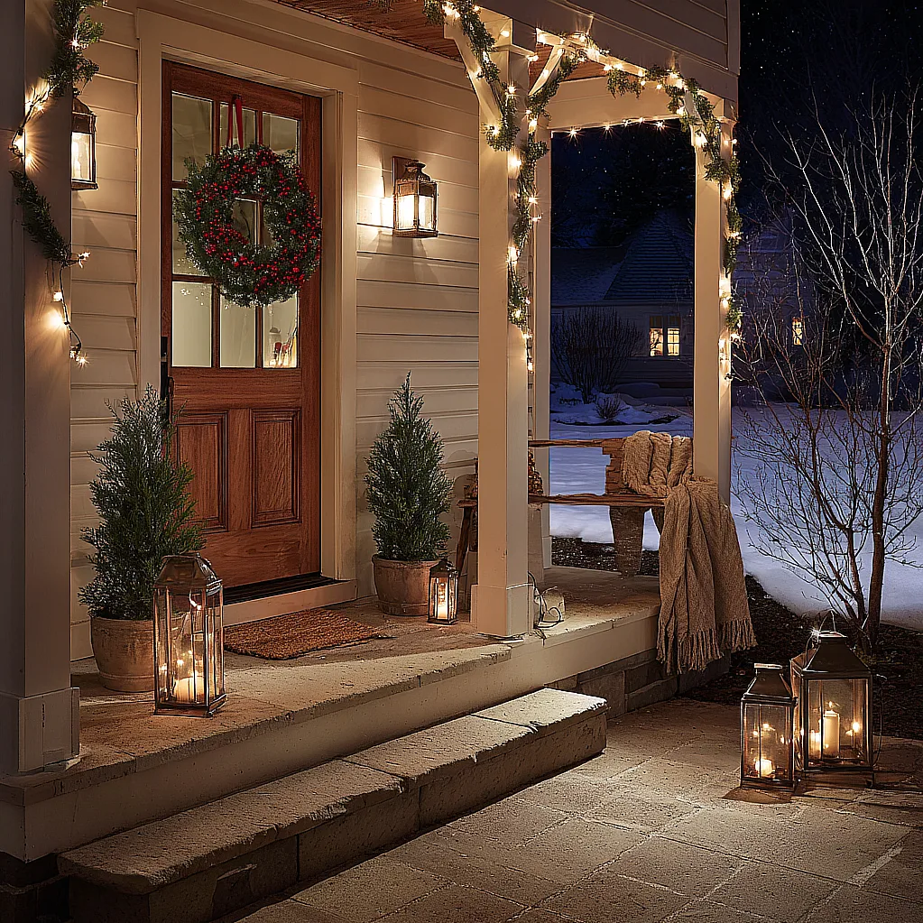 front porch christmas decor ideas lights