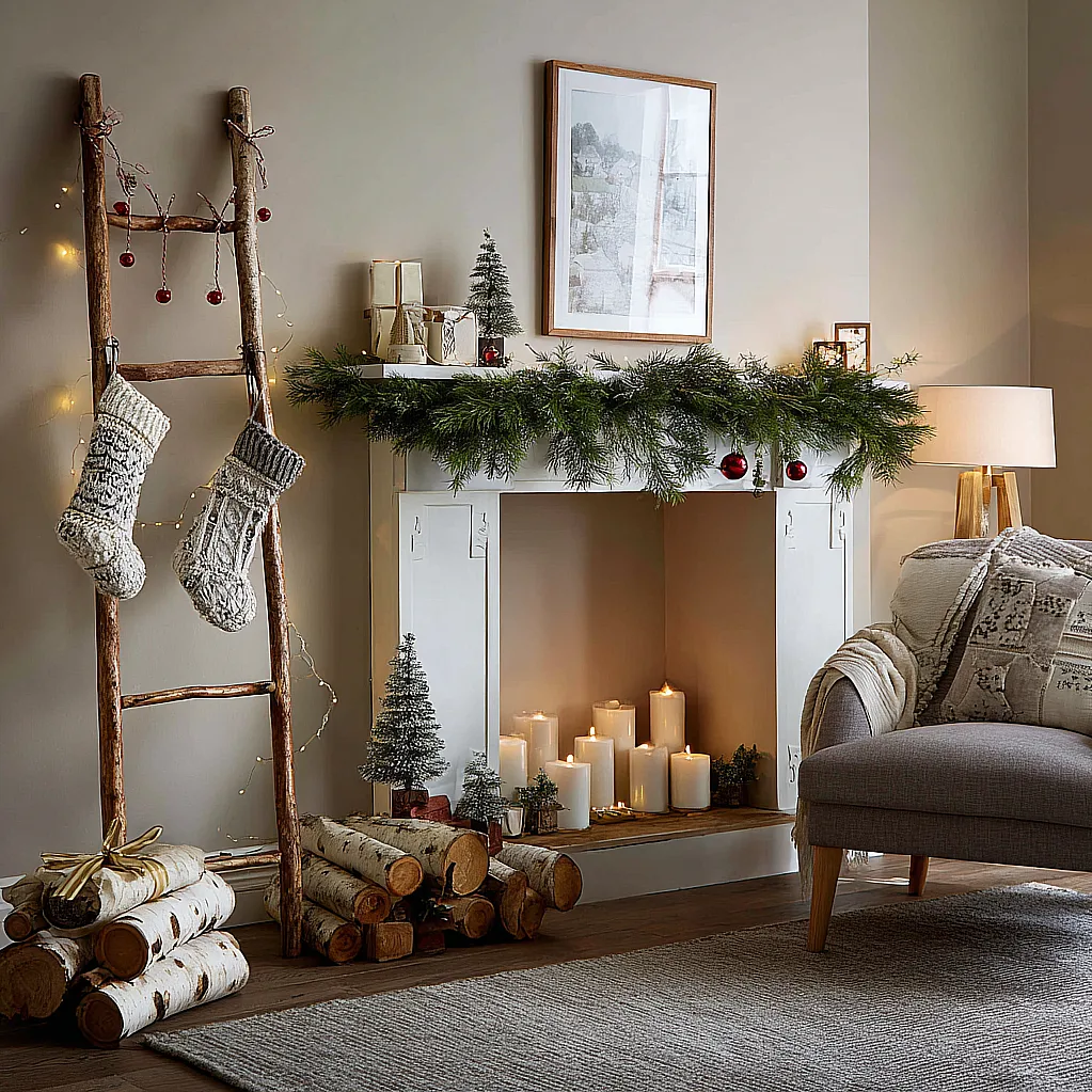 how to decorate a fireplace without a mantle for christmas decorating