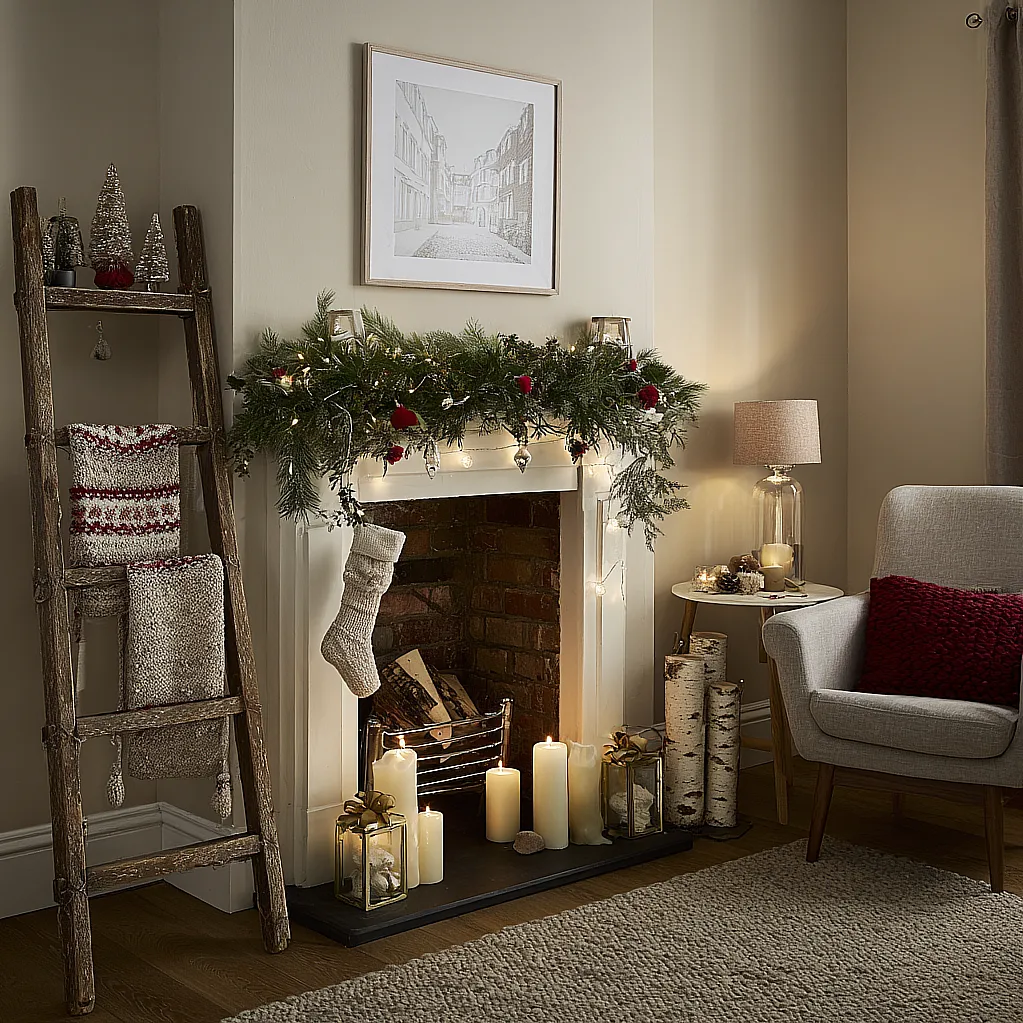 how to decorate a fireplace without a mantle for christmas decorating