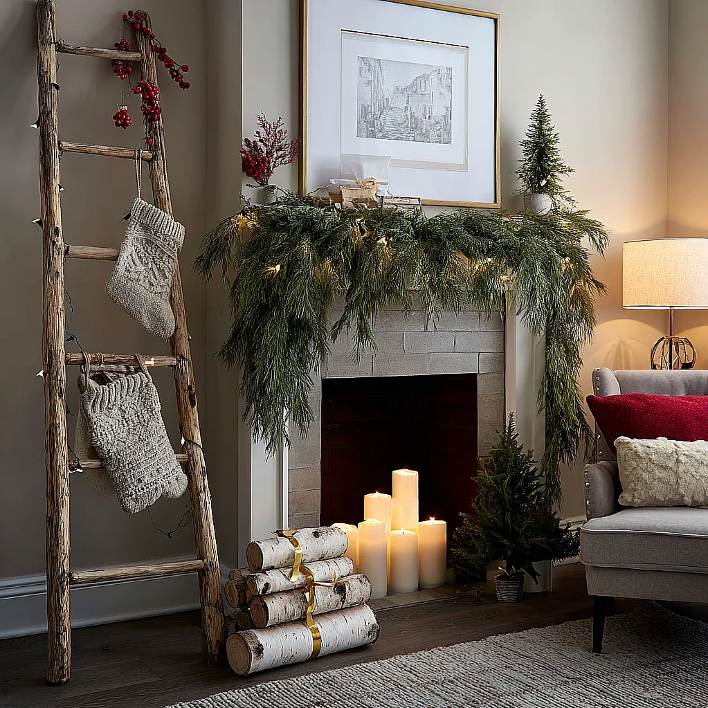 how to decorate a fireplace without a mantle for christmas decorating