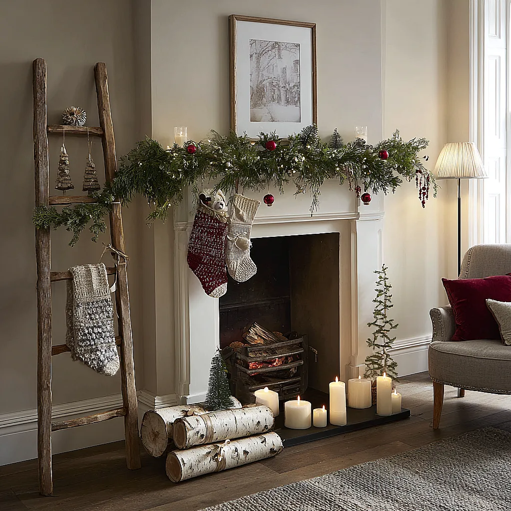 how to decorate a fireplace without a mantle for christmas decorating