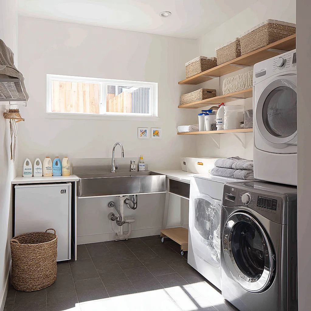 laundry room ideas with sink and fridge