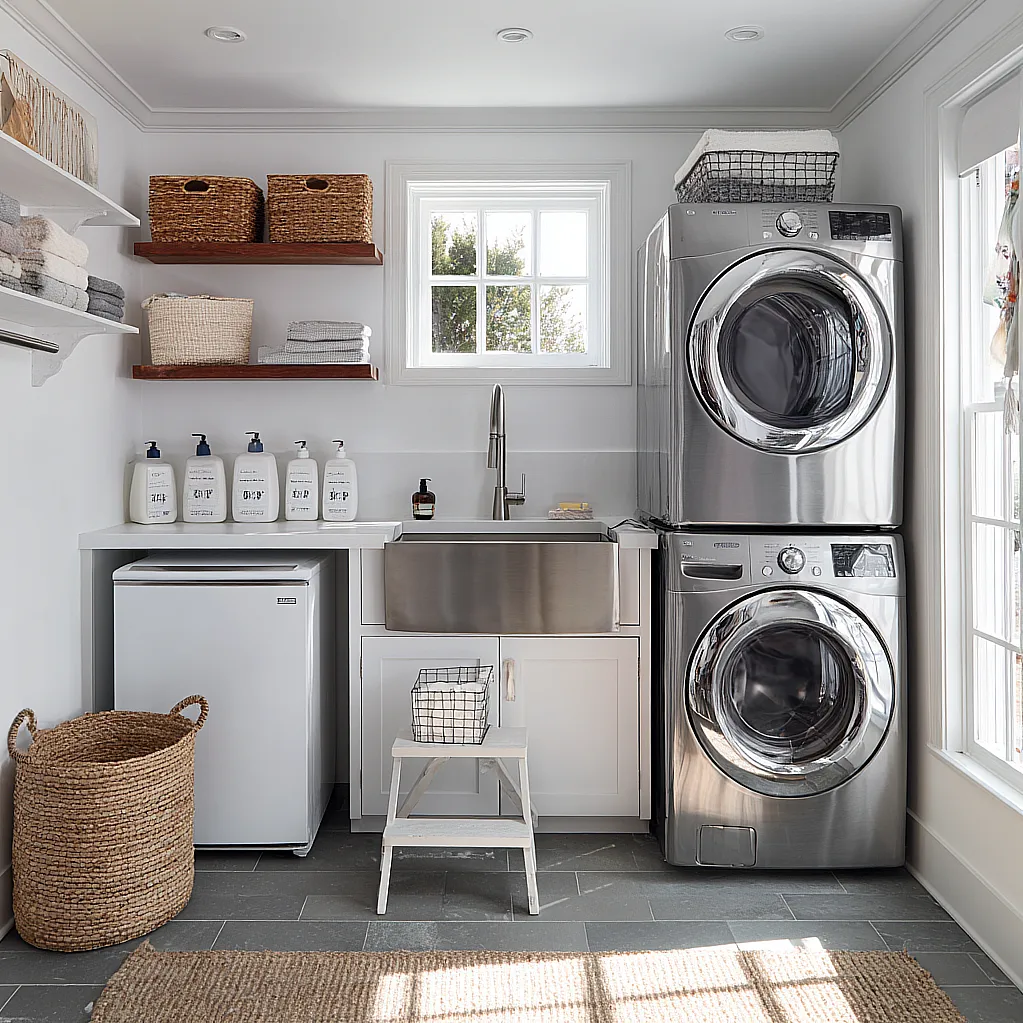 laundry room ideas with sink and fridge