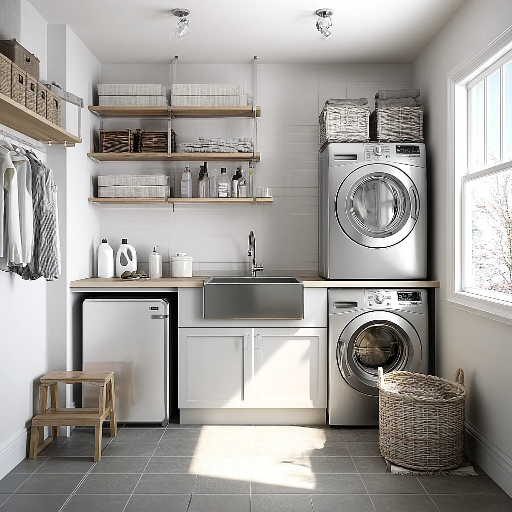 laundry room ideas with sink and fridge