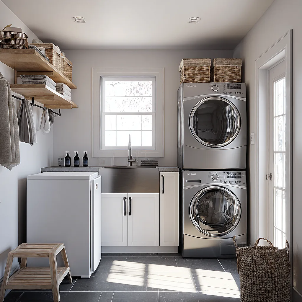 laundry room ideas with sink and fridge